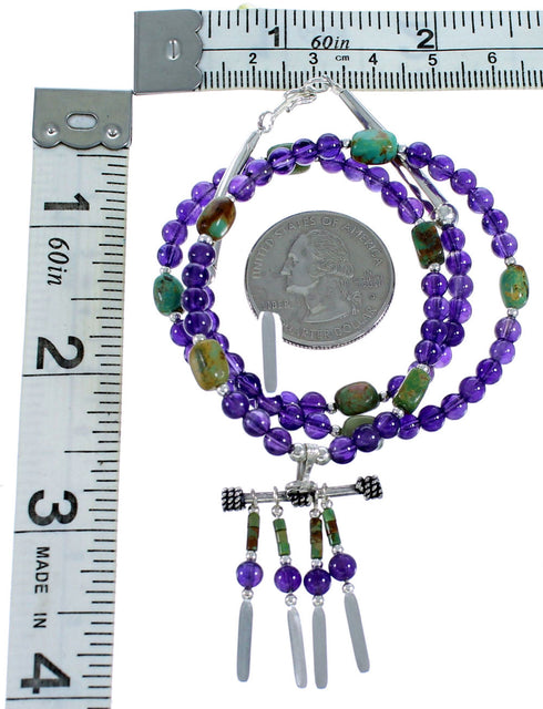 Sterling Silver Southwest Amethyst Turquoise Bead Necklace SX114861